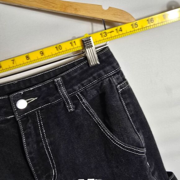 Mauv Studio Black Star Letter Graphic Cargo Jeans Size S - Picture 10 of 12